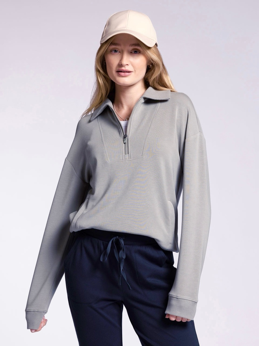 Thread & Supply Mint Green Longsleeve Half Quarter-Zip Pullover Sweatshirt
